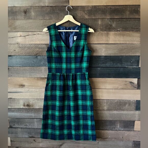 Vintage Wool Plaid V-Neck Lanz Original Midi Dress with Pockets - Picture 1 of 15